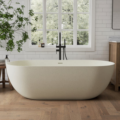 Medunjess 69" Particles Caelus Solid Surface Soaking Freestanding Oval Bathtub