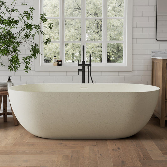 Medunjess 69" Particles Caelus Solid Surface Soaking Freestanding Oval Bathtub