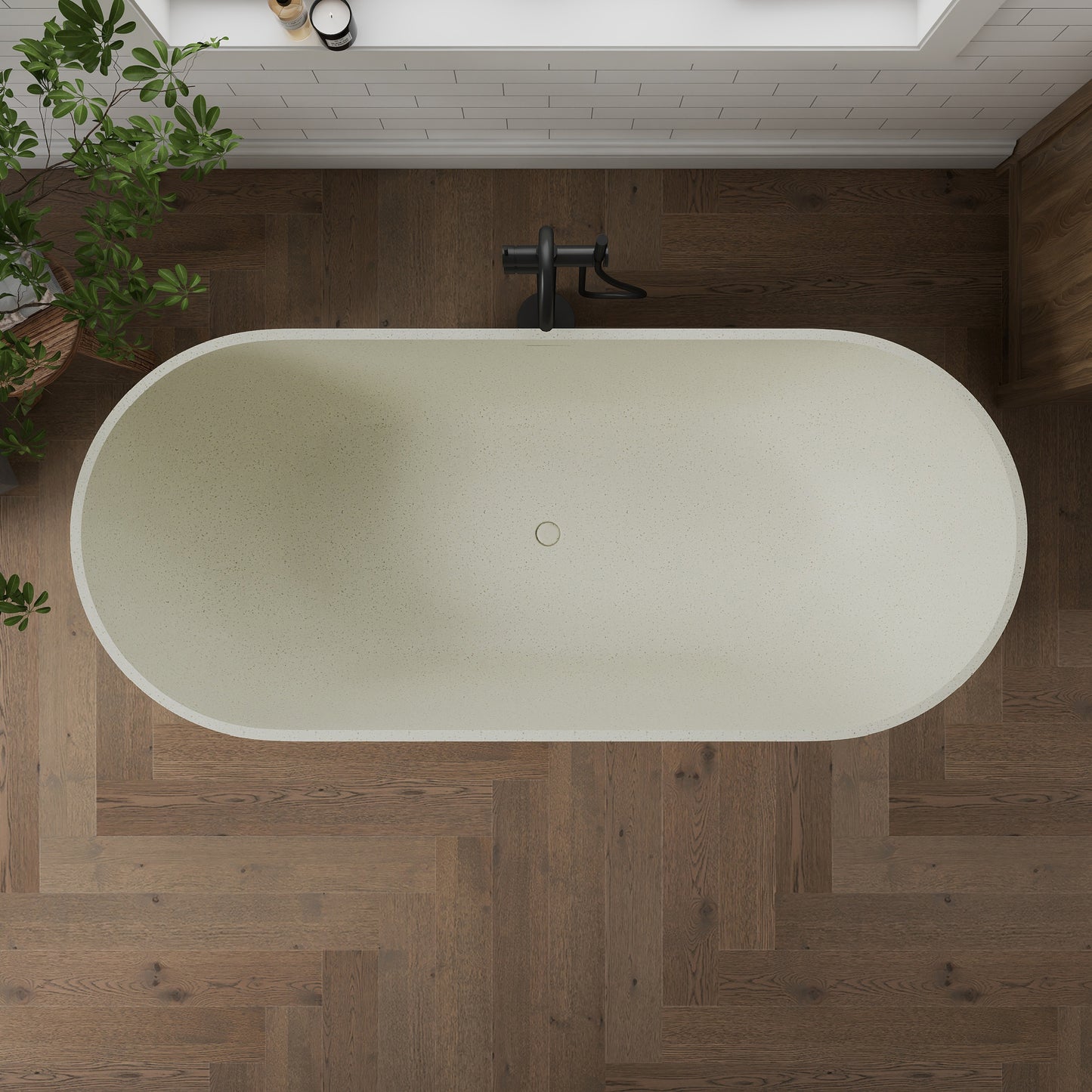 Medunjess 69" Particles Caelus Solid Surface Soaking Freestanding Oval Bathtub