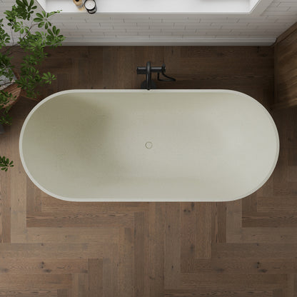 Medunjess 69" Particles Caelus Solid Surface Soaking Freestanding Oval Bathtub