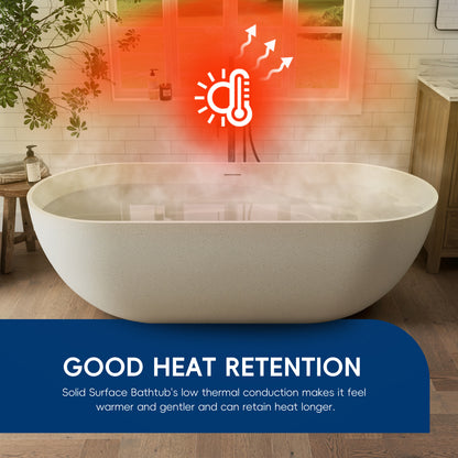 Medunjess 69" Particles Caelus Solid Surface Soaking Freestanding Oval Bathtub