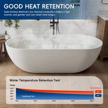 Medunjess 69" Particles Caelus Solid Surface Soaking Freestanding Oval Bathtub