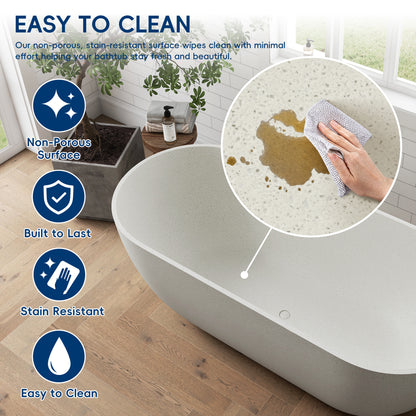 Medunjess 69" Particles Caelus Solid Surface Soaking Freestanding Oval Bathtub