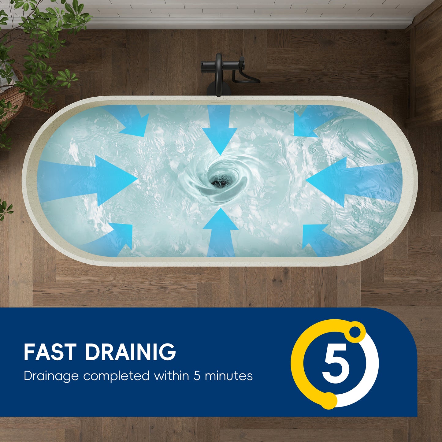 Medunjess 69" Particles Caelus Solid Surface Soaking Freestanding Oval Bathtub
