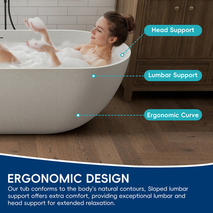 Medunjess 69" Particles Caelus Solid Surface Soaking Freestanding Oval Bathtub