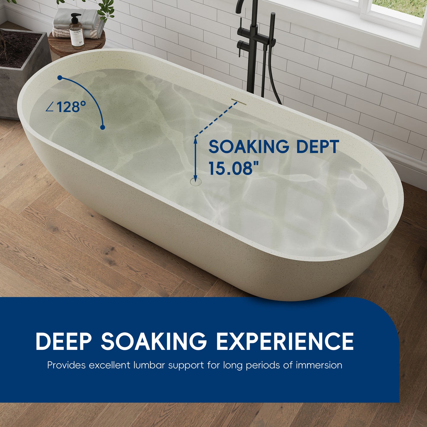Medunjess 69" Particles Caelus Solid Surface Soaking Freestanding Oval Bathtub