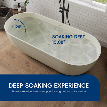 Medunjess 69" Particles Caelus Solid Surface Soaking Freestanding Oval Bathtub