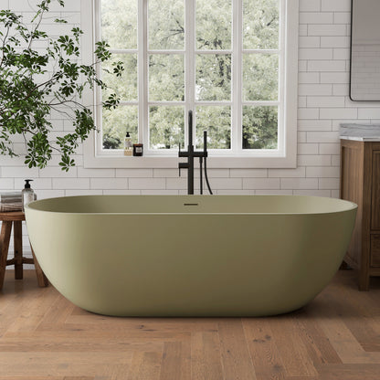 Medunjess 69" Minimalist Seamless Solid Surface Soaking Freestanding Oval Bathtub