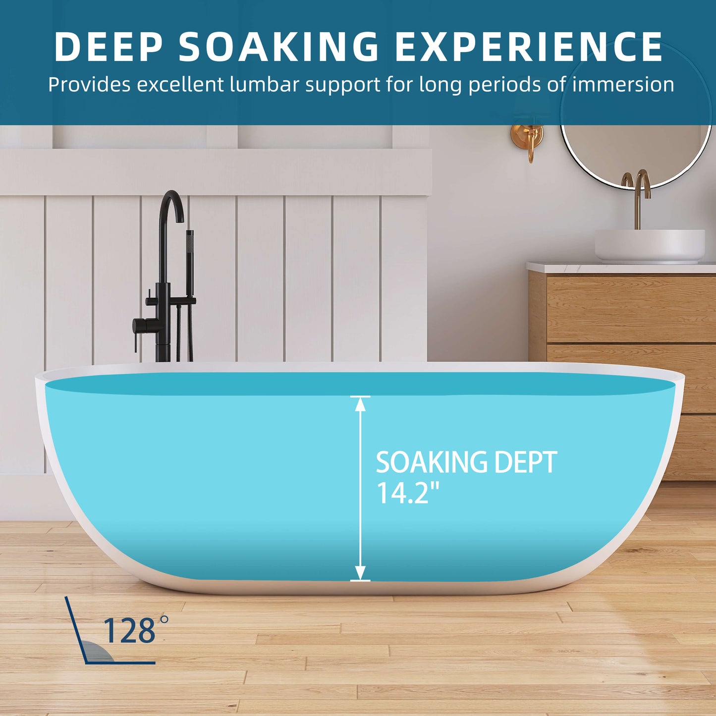 Medunjess 69" Freestanding Soaking Bathtub Solid Surface Stone Resin Soaking Tubs
