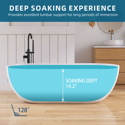 Medunjess 69" Freestanding Soaking Bathtub Solid Surface Stone Resin Soaking Tubs