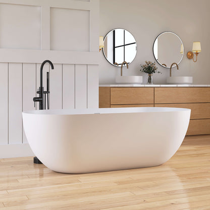 Medunjess 69" Freestanding Soaking Bathtub Solid Surface Stone Resin Soaking Tubs