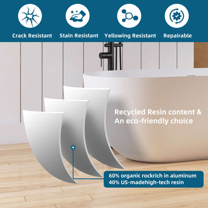 Medunjess 69" Freestanding Soaking Bathtub Solid Surface Stone Resin Soaking Tubs