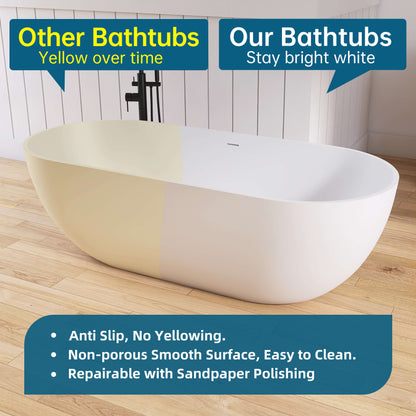 Medunjess 69" Freestanding Soaking Bathtub Solid Surface Stone Resin Soaking Tubs