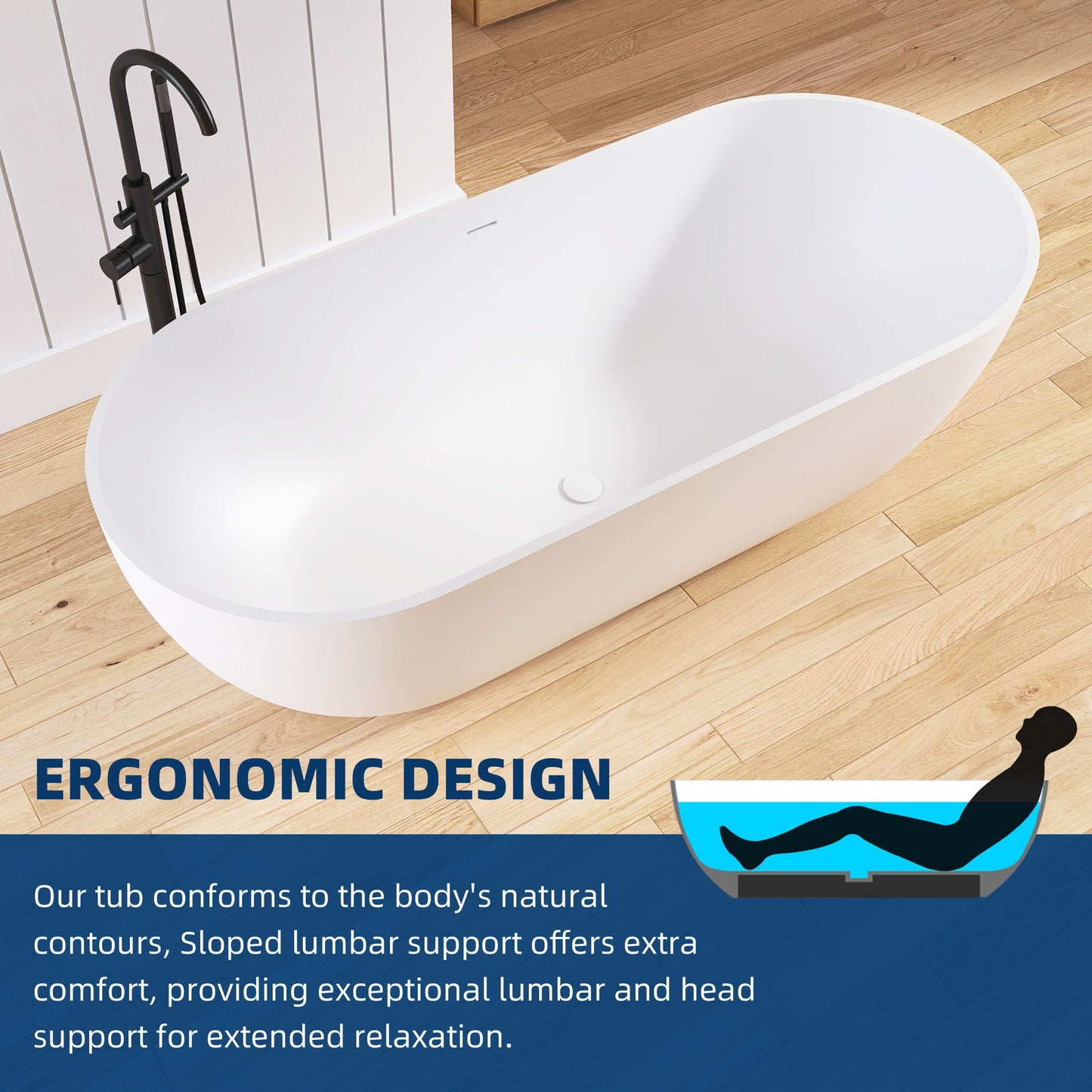 Medunjess 69" Freestanding Soaking Bathtub Solid Surface Stone Resin Soaking Tubs