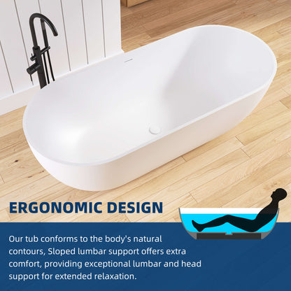 Medunjess 69" Freestanding Soaking Bathtub Solid Surface Stone Resin Soaking Tubs