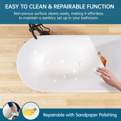 Medunjess 69" Freestanding Soaking Bathtub Solid Surface Stone Resin Soaking Tubs