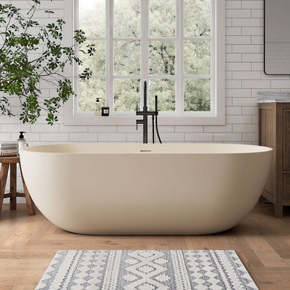 Medunjess 69" Freestanding Soaking Bathtub Solid Surface Stone Resin Soaking Tubs,Milk Coffee