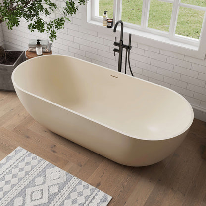 Medunjess 69" Freestanding Soaking Bathtub Solid Surface Stone Resin Soaking Tubs,Milk Coffee
