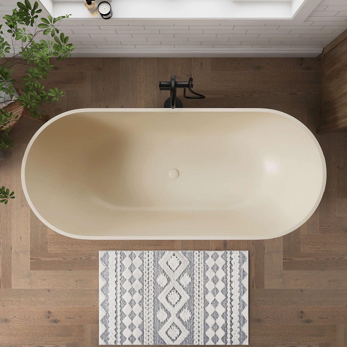 Medunjess 69" Freestanding Soaking Bathtub Solid Surface Stone Resin Soaking Tubs,Milk Coffee