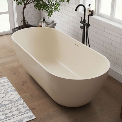 Medunjess 69" Freestanding Soaking Bathtub Solid Surface Stone Resin Soaking Tubs,Milk Coffee