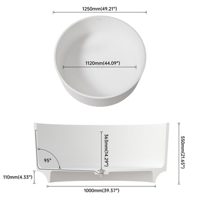 Medunjess 49" Round Solid Surface Freestanding Soaking Tub for Small Bathrooms