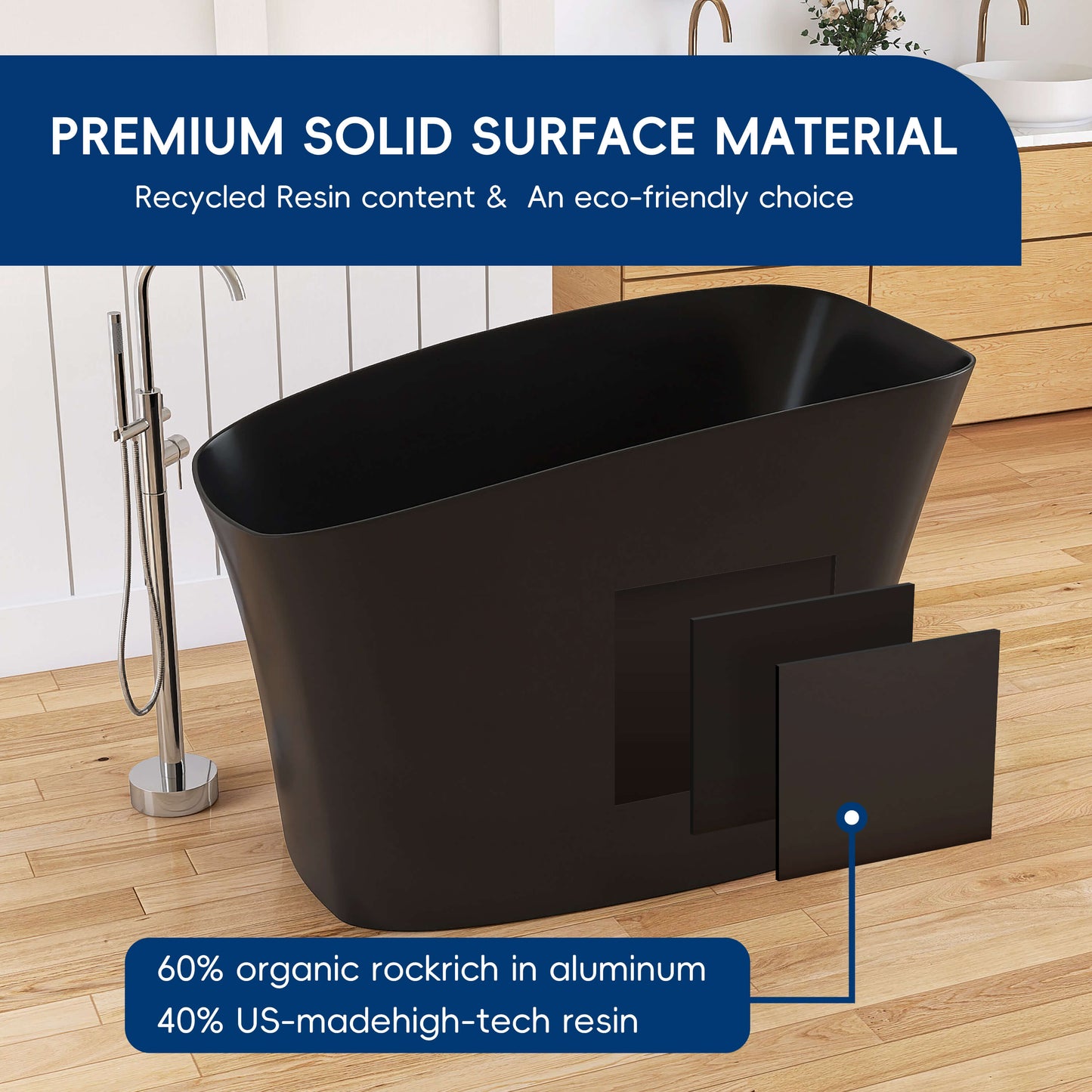 Medunjess 51" Japanese Soaking Tub Freestanding ECO-Friendly,Black