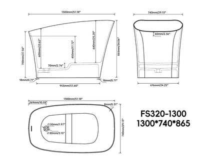 Medunjess 51" Japanese Soaking Tub Solid Surface Freestanding Bathtub