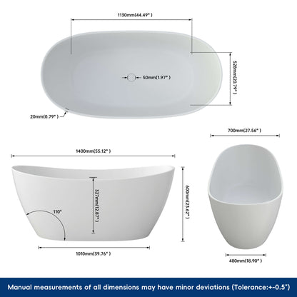 Medunjess 55'' Firmor Freestanding Bathtub Solid Surface Stone