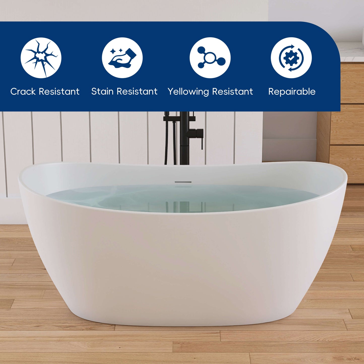Medunjess 55'' Firmor Freestanding Bathtub Solid Surface Stone