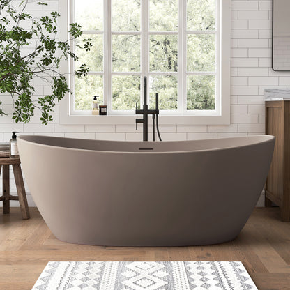 Medunjess 65" Modern Solid Surface Freestanding Bathtub Deep Soaking Tubs