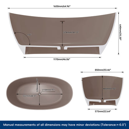 Medunjess 65" Freestanding Tub Solid Surface Soaking Bathtub