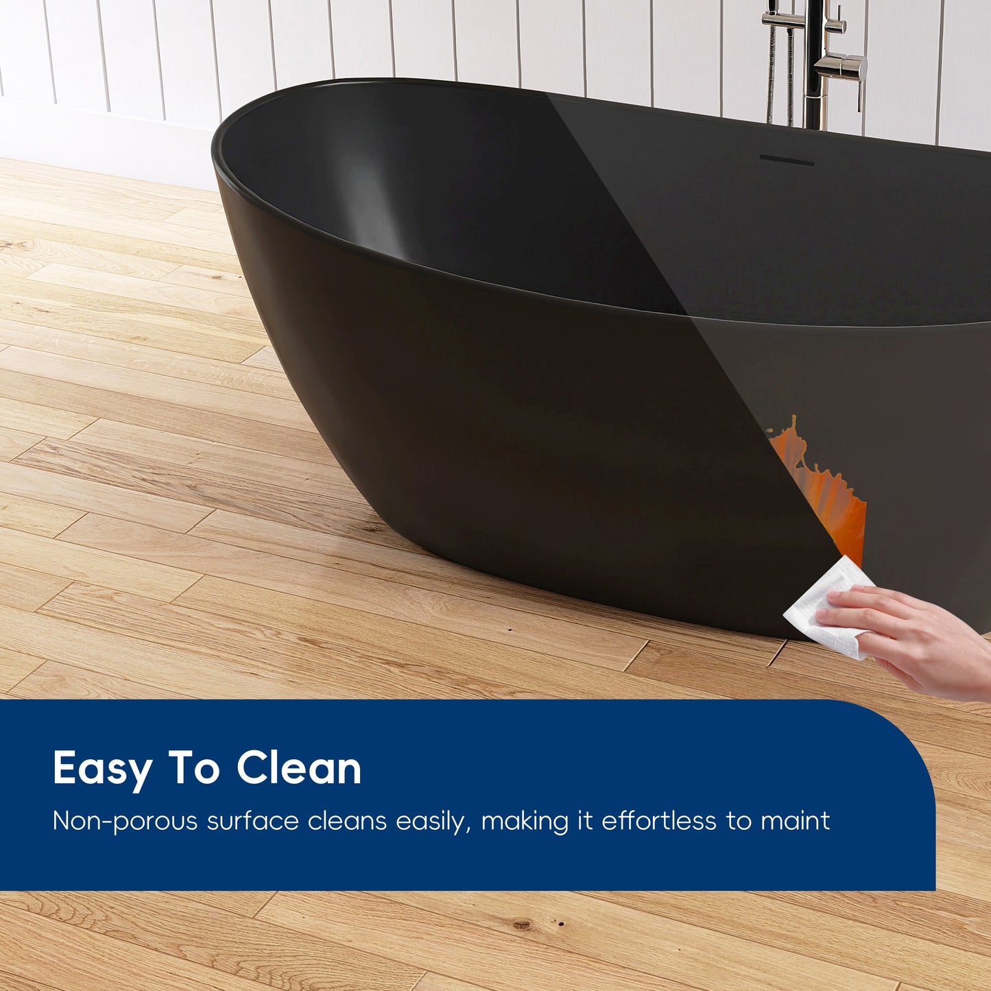 Medunjess 65" Black Solid Surface Freestanding Bathtub Deep Soaking Tubs