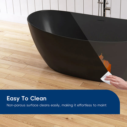 Medunjess 65" Black Solid Surface Freestanding Bathtub Deep Soaking Tubs