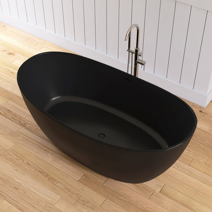 Medunjess 65" Black Solid Surface Freestanding Bathtub Deep Soaking Tubs