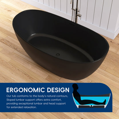 Medunjess 65" Black Solid Surface Freestanding Bathtub Deep Soaking Tubs