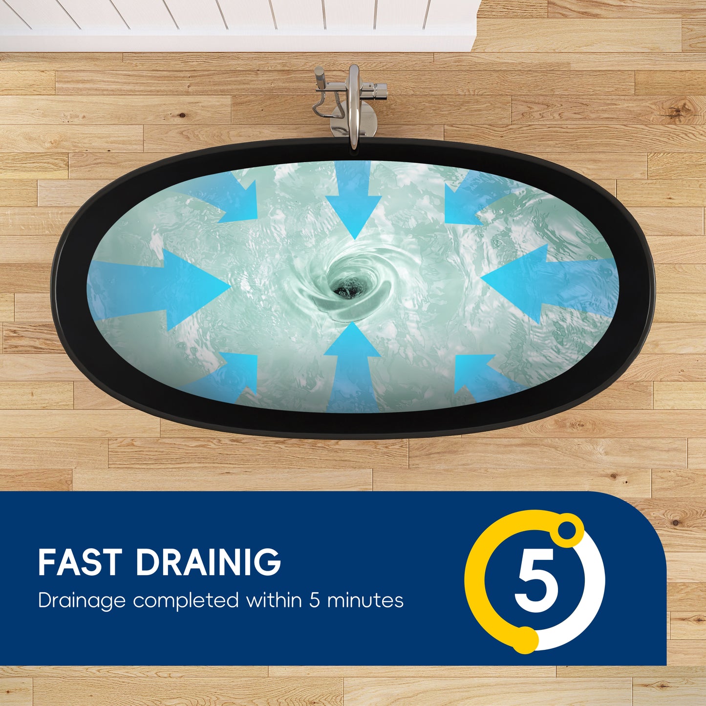 Medunjess 65" Black Solid Surface Freestanding Bathtub Deep Soaking Tubs