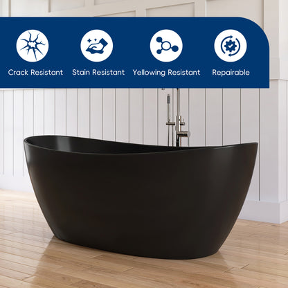 Medunjess 65" Black Solid Surface Freestanding Bathtub Deep Soaking Tubs