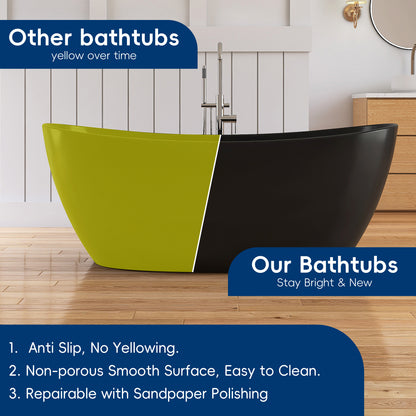 Medunjess 65" Black Solid Surface Freestanding Bathtub Deep Soaking Tubs