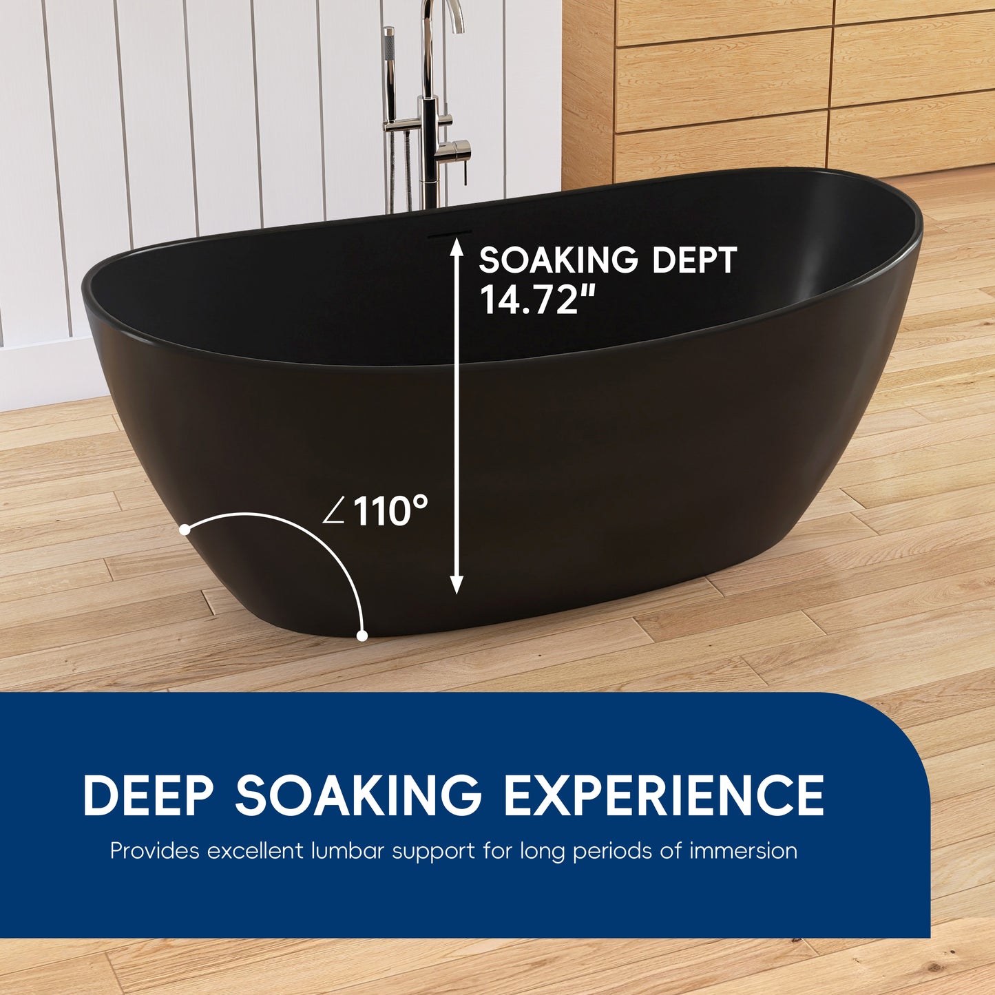 Medunjess 65" Black Solid Surface Freestanding Bathtub Deep Soaking Tubs
