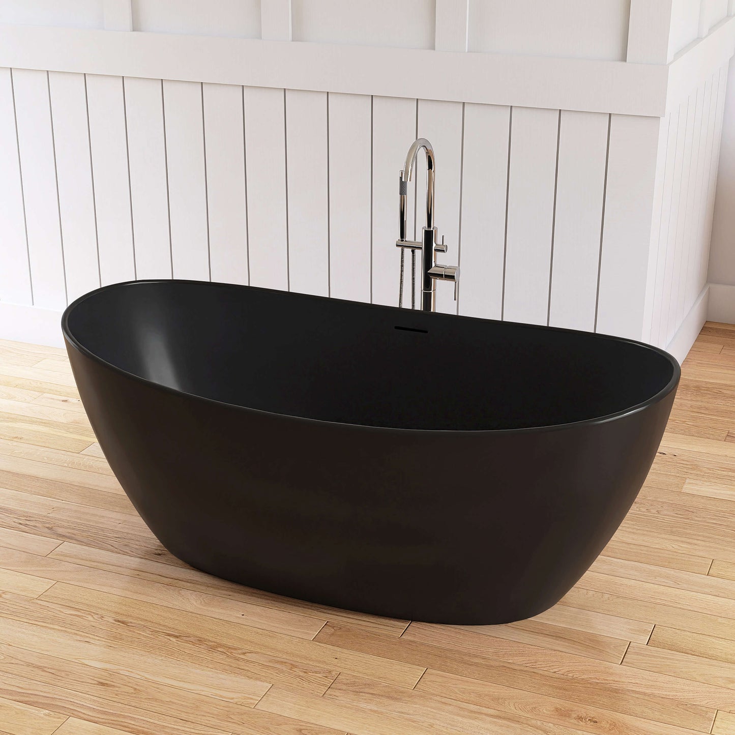 Medunjess 65'' Freestanding Bathtub Solid Surface Deep Soaking Tubs Double Slippers