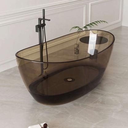 Medunjess 65'' Freestanding Bathtub Solid Surface Deep Soaking Tubs Double Slippers,Sepia