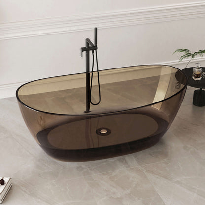 Medunjess 65'' Freestanding Bathtub Solid Surface Deep Soaking Tubs Double Slippers,Sepia