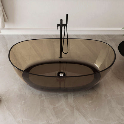 Medunjess 65'' Freestanding Bathtub Solid Surface Deep Soaking Tubs Double Slippers,Sepia