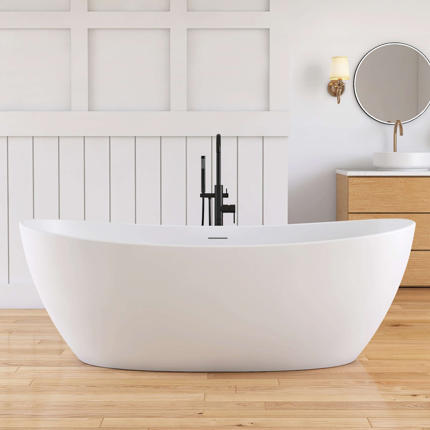 Medunjess 73'' Monolith Freestanding Bathtub Solid Surface Stone