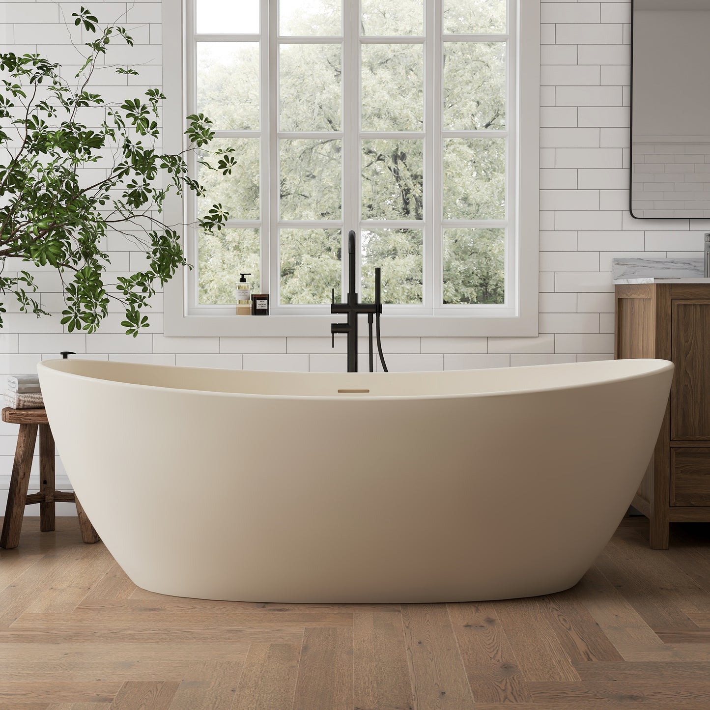 Medunjess 73" Milk-Coffee Monolith Freestanding Bathtub Solid Surface Stone