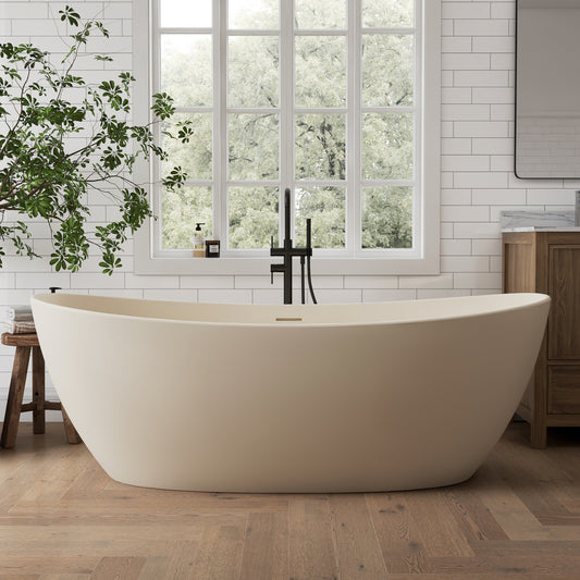 Medunjess 73" Milk-Coffee Monolith Freestanding Bathtub Solid Surface Stone