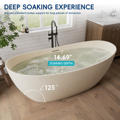 Medunjess 73" Milk-Coffee Monolith Freestanding Bathtub Solid Surface Stone