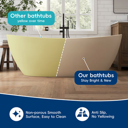 Medunjess 73" Milk-Coffee Monolith Freestanding Bathtub Solid Surface Stone