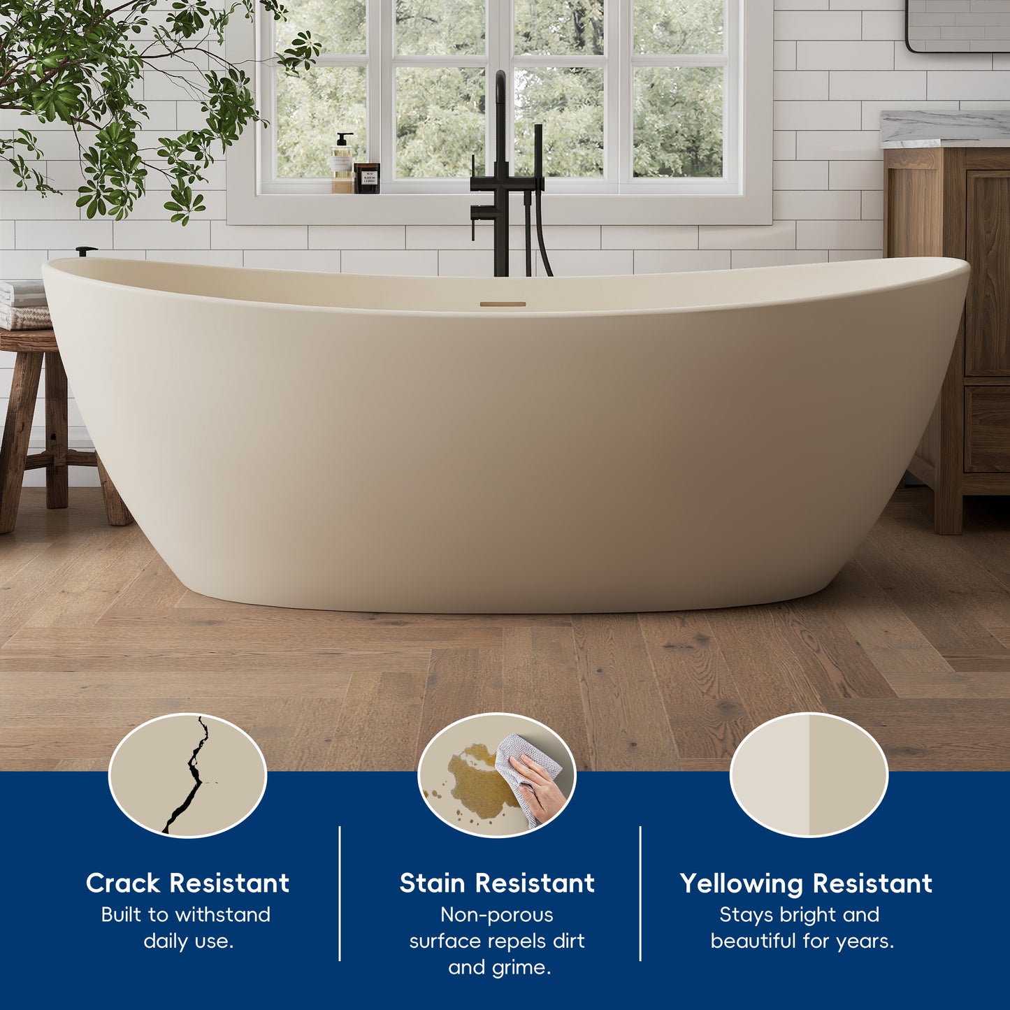 Medunjess 73" Milk-Coffee Monolith Freestanding Bathtub Solid Surface Stone