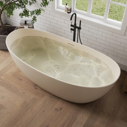 Medunjess 73" Milk-Coffee Monolith Freestanding Bathtub Solid Surface Stone